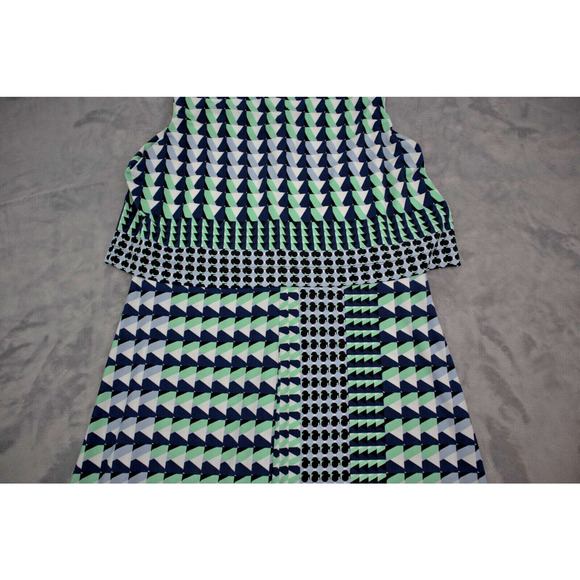 Donna Morgan Dress Womens 8 Green Blue Geo Print Sleeveless Casual Outfit - Picture 14 of 14